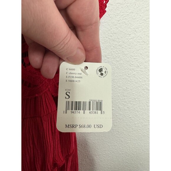 Free People Small Adella Cami Lace Tank Top Cherry Red Ruffled Peplum Hem NWT - Picture 8 of 13